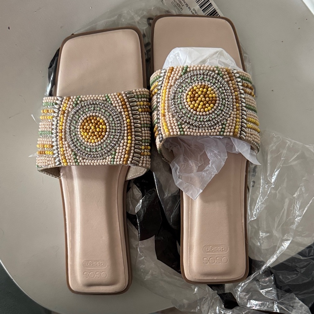 ASOS Design Fig square toe beaded flat
